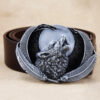SPARTA Belt Buckle- Howling Wolf with Feathers and Moon